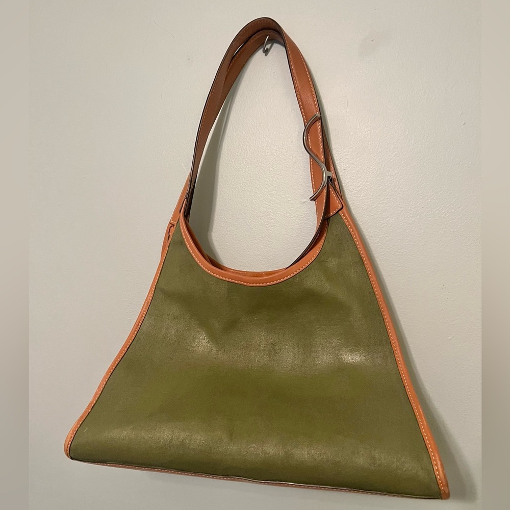 Staud canvas leather tote bag purse custom painted green